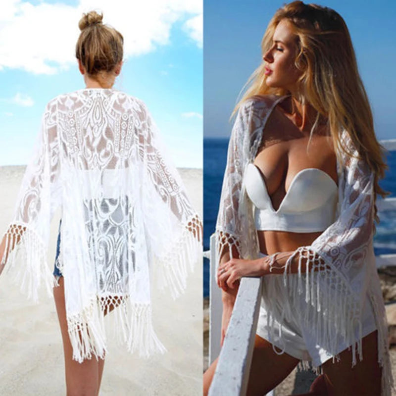 STNCY Alejandra Sexy Lace Crochet Beach Dress Women White See through Swimwear Swimsuit Cover up Mini Dresses