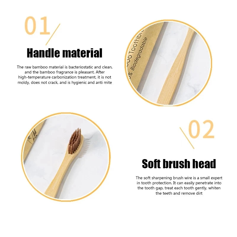 STNCY Bamboo Toothbrushes 100Pcs Eco Friendly Resuable Toothbrush Adult Wooden Soft Tooth Brush Eco Friendly Vegan