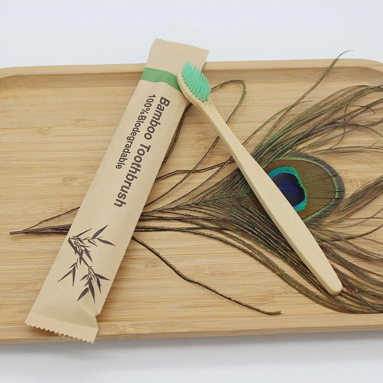 STNCY Bamboo Toothbrushes 100Pcs Eco Friendly Resuable Toothbrush Adult Wooden Soft Tooth Brush Eco Friendly Vegan