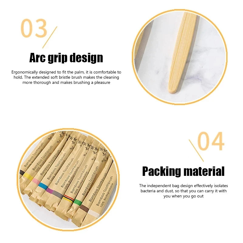 STNCY Bamboo Toothbrushes 100Pcs Eco Friendly Resuable Toothbrush Adult Wooden Soft Tooth Brush Eco Friendly Vegan
