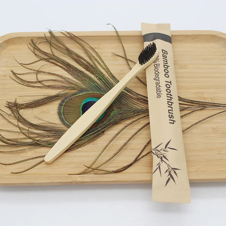 STNCY Bamboo Toothbrushes 100Pcs Eco Friendly Resuable Toothbrush Adult Wooden Soft Tooth Brush Eco Friendly Vegan