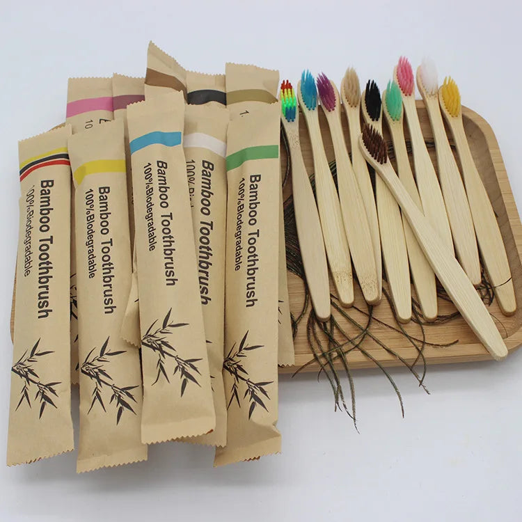 STNCY Bamboo Toothbrushes 100Pcs Eco Friendly Resuable Toothbrush Adult Wooden Soft Tooth Brush Eco Friendly Vegan