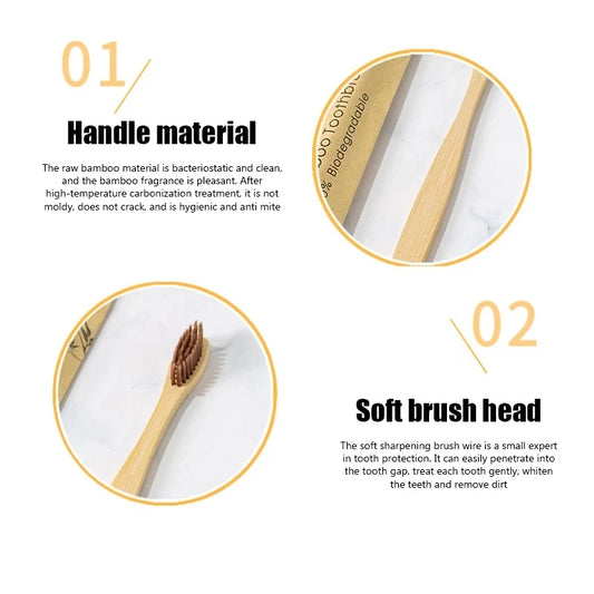 STNCY Bamboo Toothbrushes 100Pcs Eco Friendly Resuable Toothbrush Adult Wooden Soft Tooth Brush Eco Friendly Vegan