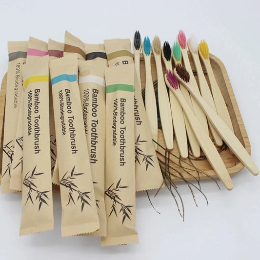 STNCY Bamboo Toothbrushes 100Pcs Eco Friendly Resuable Toothbrush Adult Wooden Soft Tooth Brush Eco Friendly Vegan