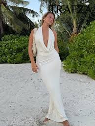 STNCY Leticia Woman Halter Off Shoulder Backless Long Dress